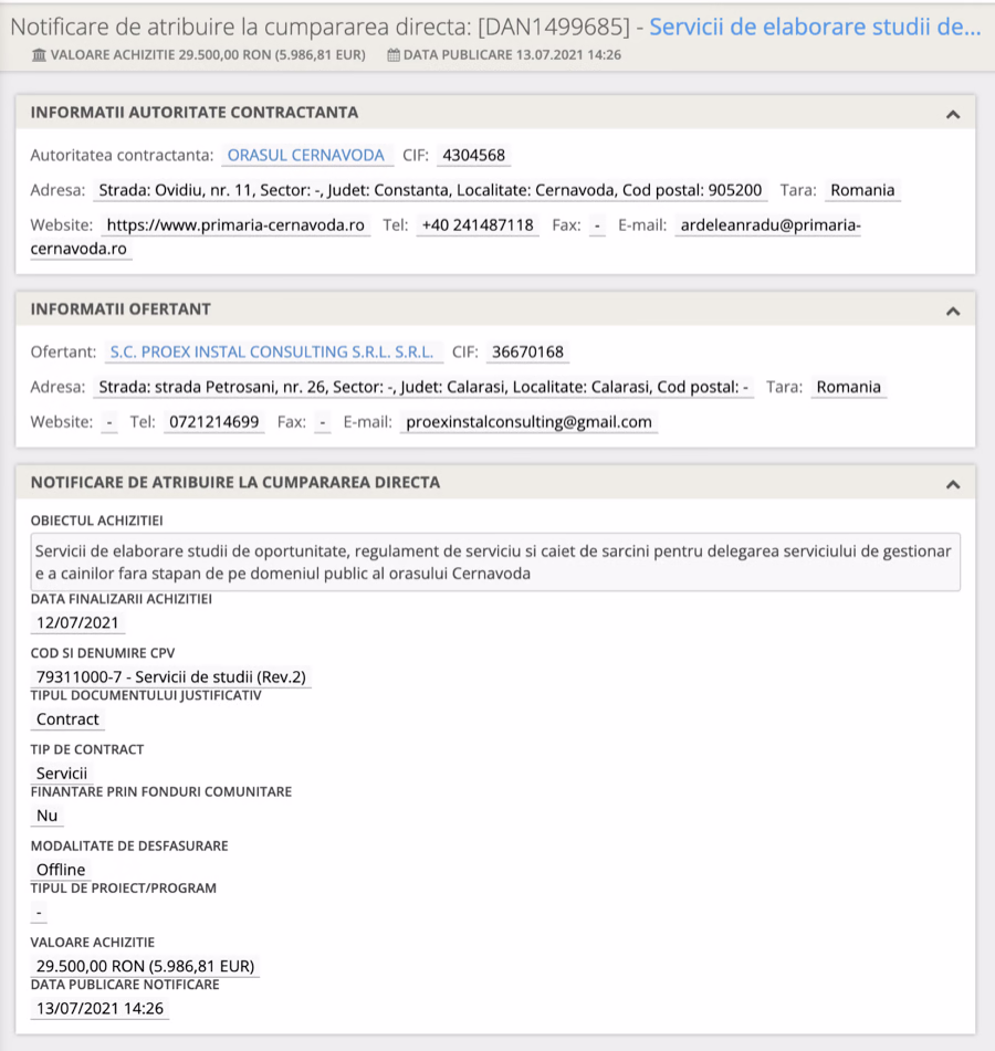 Achiziția publică a serviciilor de consultanță pentru elaborarea studiului de oportunitate pentru delegarea serviciului