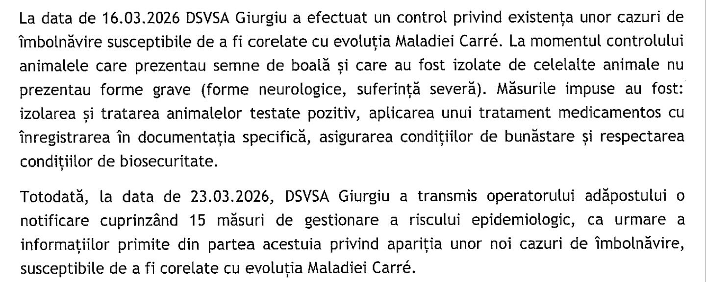 Fragment dintr-o adresă ANSVSA transmisă în data de 21 aprilie 2026