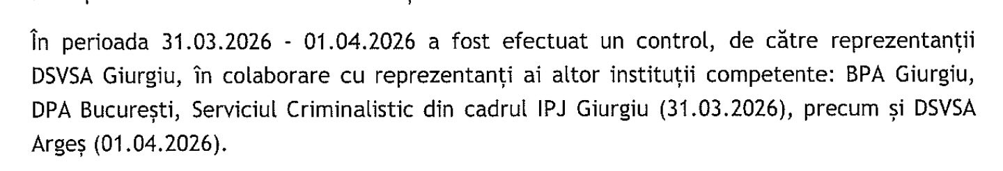 Fragment dintr-o adresă ANSVSA transmisă în data de 21 aprilie 2026