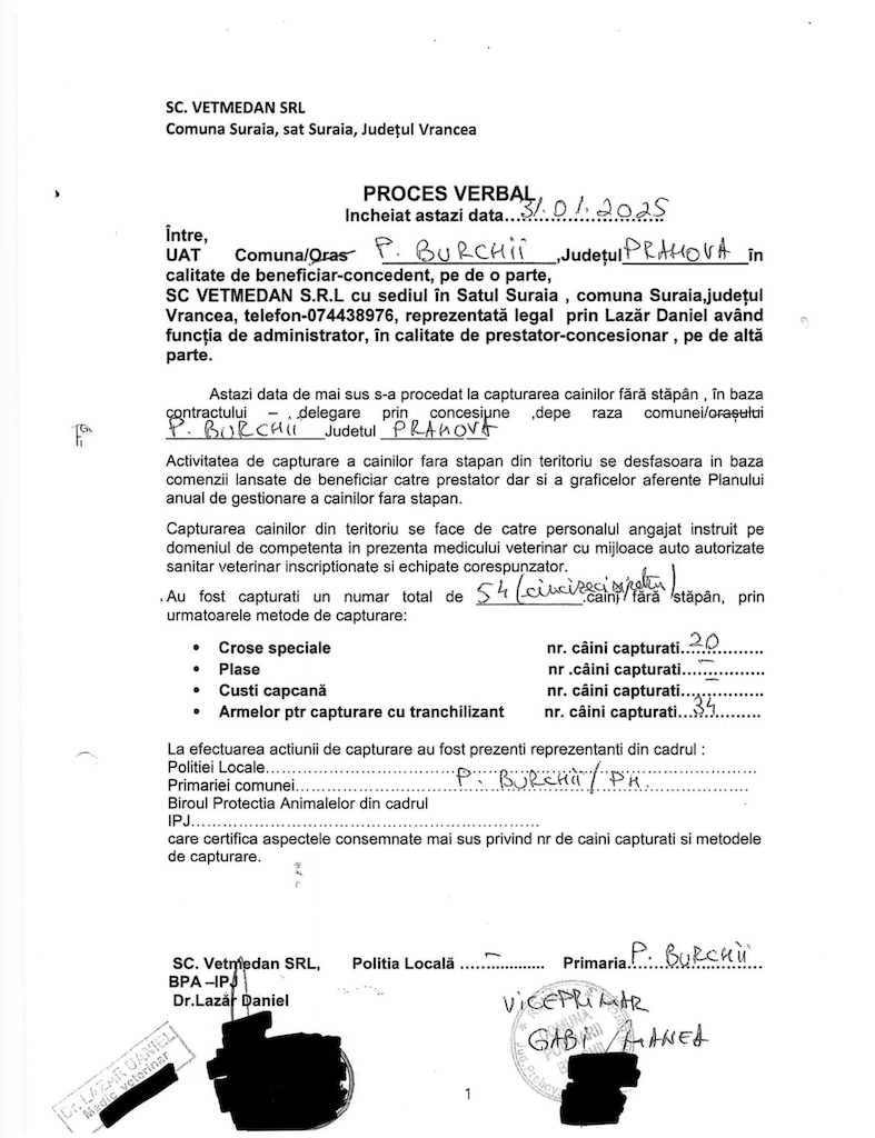 Procesul-verbal al acțiunii de capturare din Poienarii Burchii
