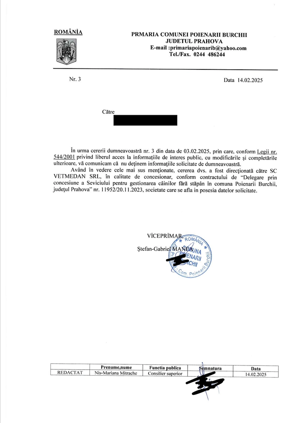 Răspunsul viceprimarului Poienarii Burchii